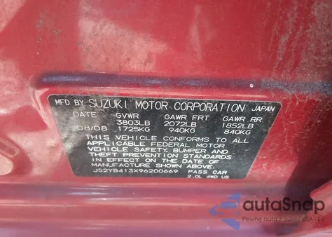 2009 Suzuki Sx4 Technology z USA, uszkodzony, nr VIN JS2YB413X96200669